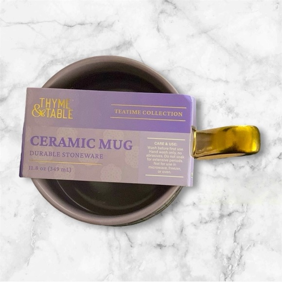 Thyme & Table Purple Floral Ceramic Tea Mug With Gold Metallic Handle - Picture 2 of 3